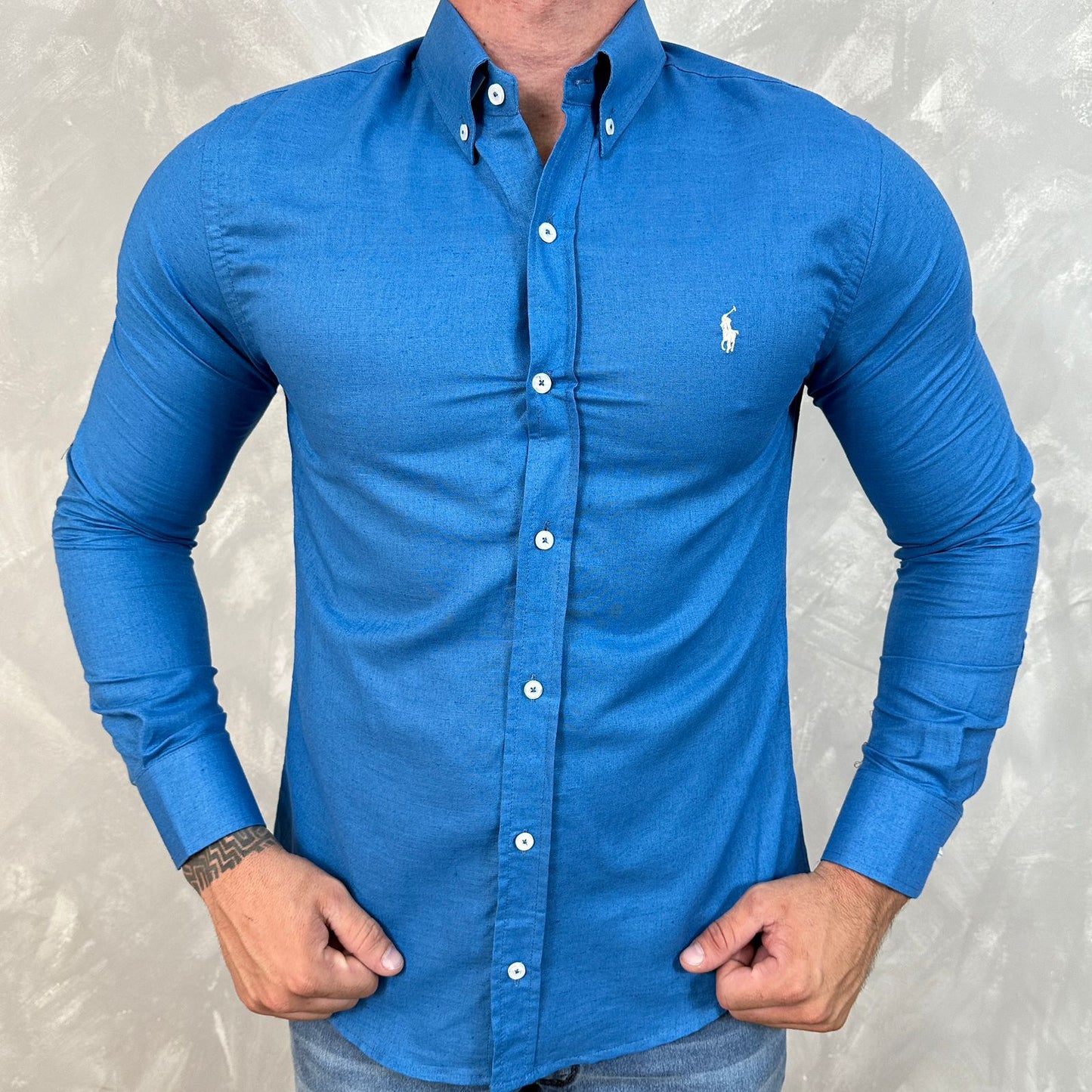 Camisa Ralph Lauren Manga Longa Azul Bic