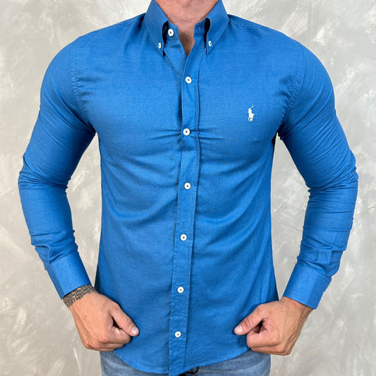 Camisa Ralph Lauren Manga Longa Azul Bic