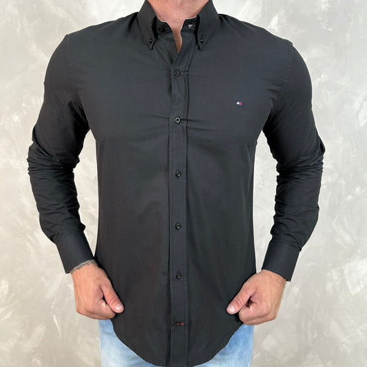 Camisa Tommy Hilfiger Manga Longa Preta Ref. 40752